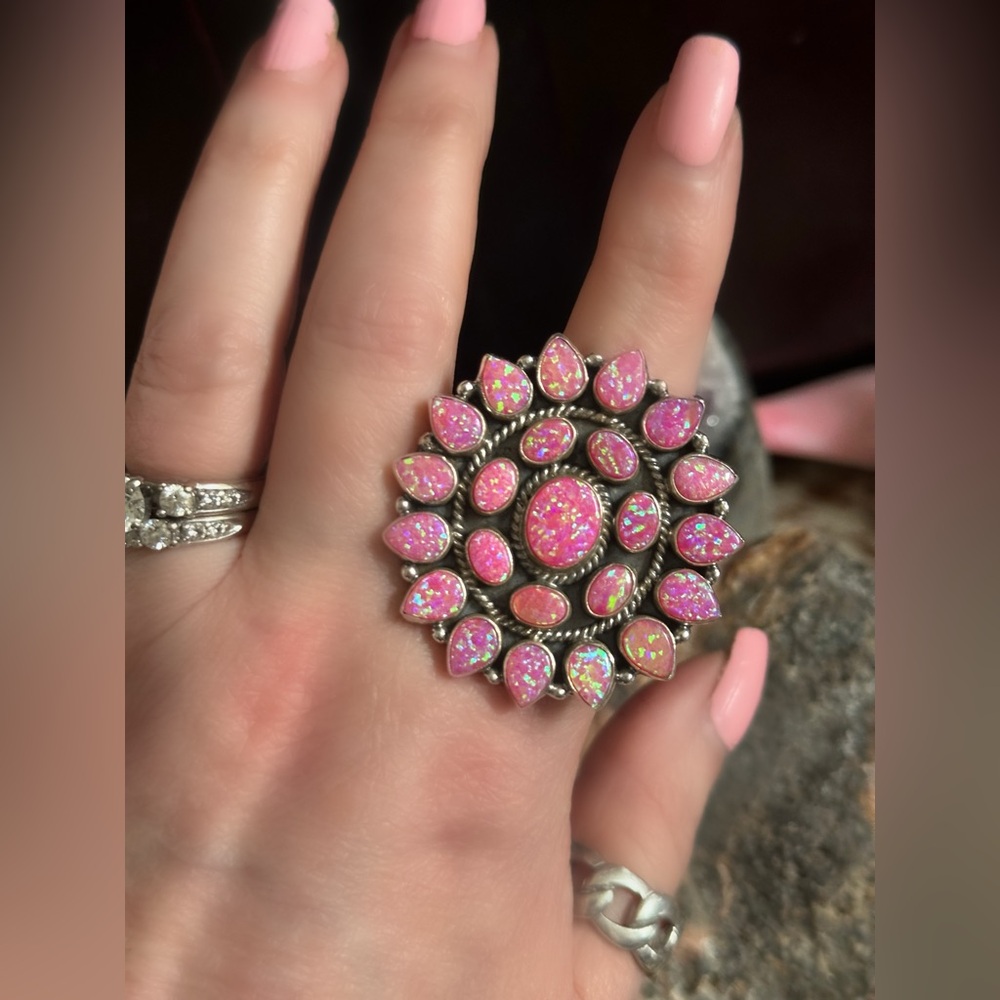 Pink Fire Aurora Opal Cluster Statement Southwest… - image 5